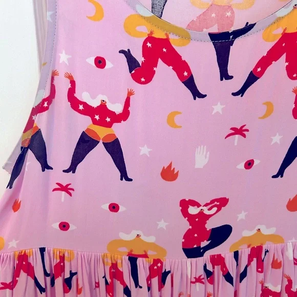 Nooworks Naomi Pink Midi Dress with Colorful Print - Picture 3 of 5